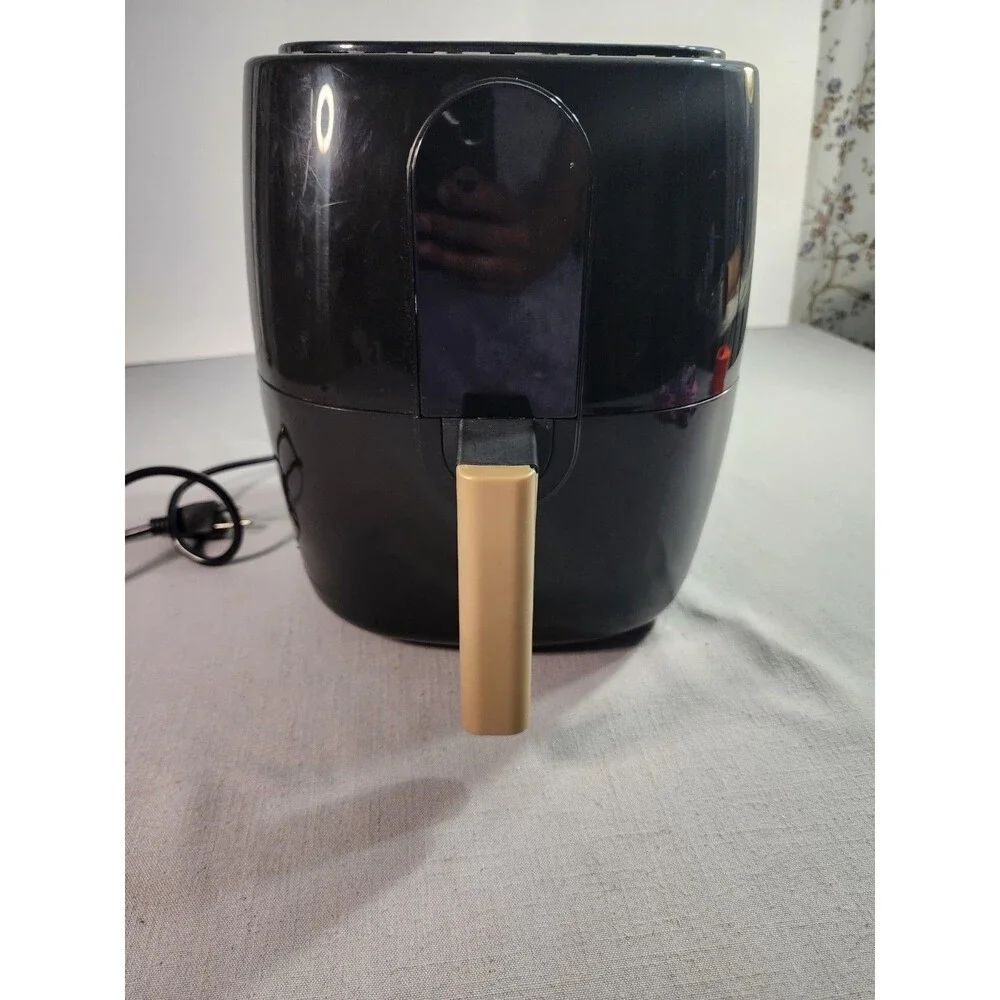 Black & Gold Compact Electric Air Fryer Removable Basket Countertop Kitchen...